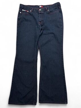 Vintage Tommy Hilfiger Dark Wash Baggy Bell Bottom Flare Jeans 34 x 32 90s Y2K